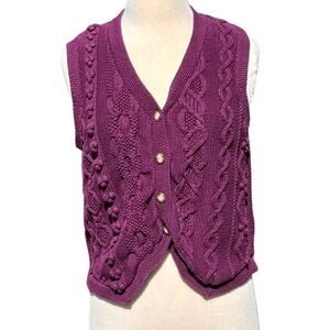 L.L. Bean Purple Knit Vest Textured Design Womans M Wool Cotton Blend
